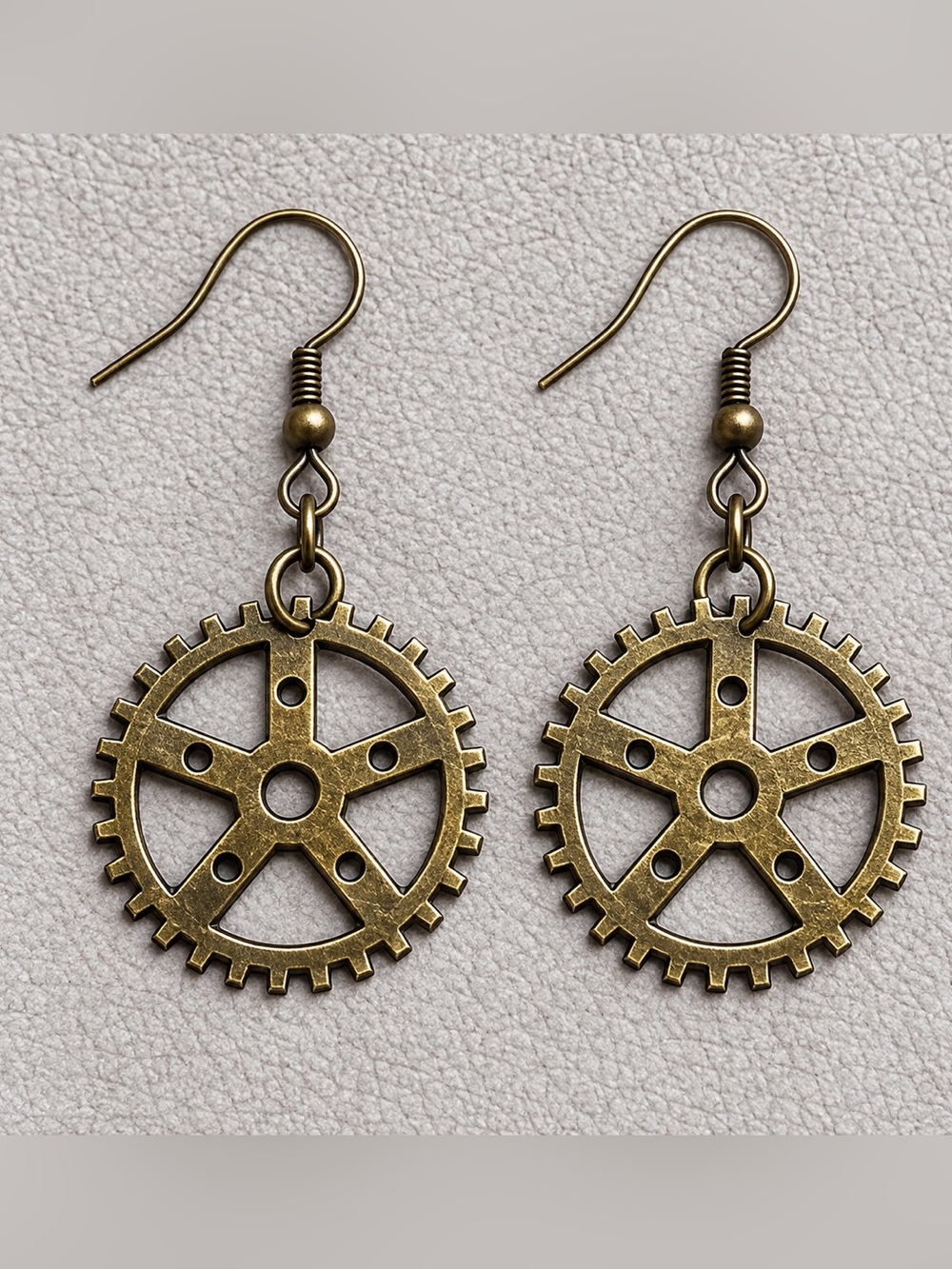 Antique Brass Gear Drop Earrings - Steampunk Style